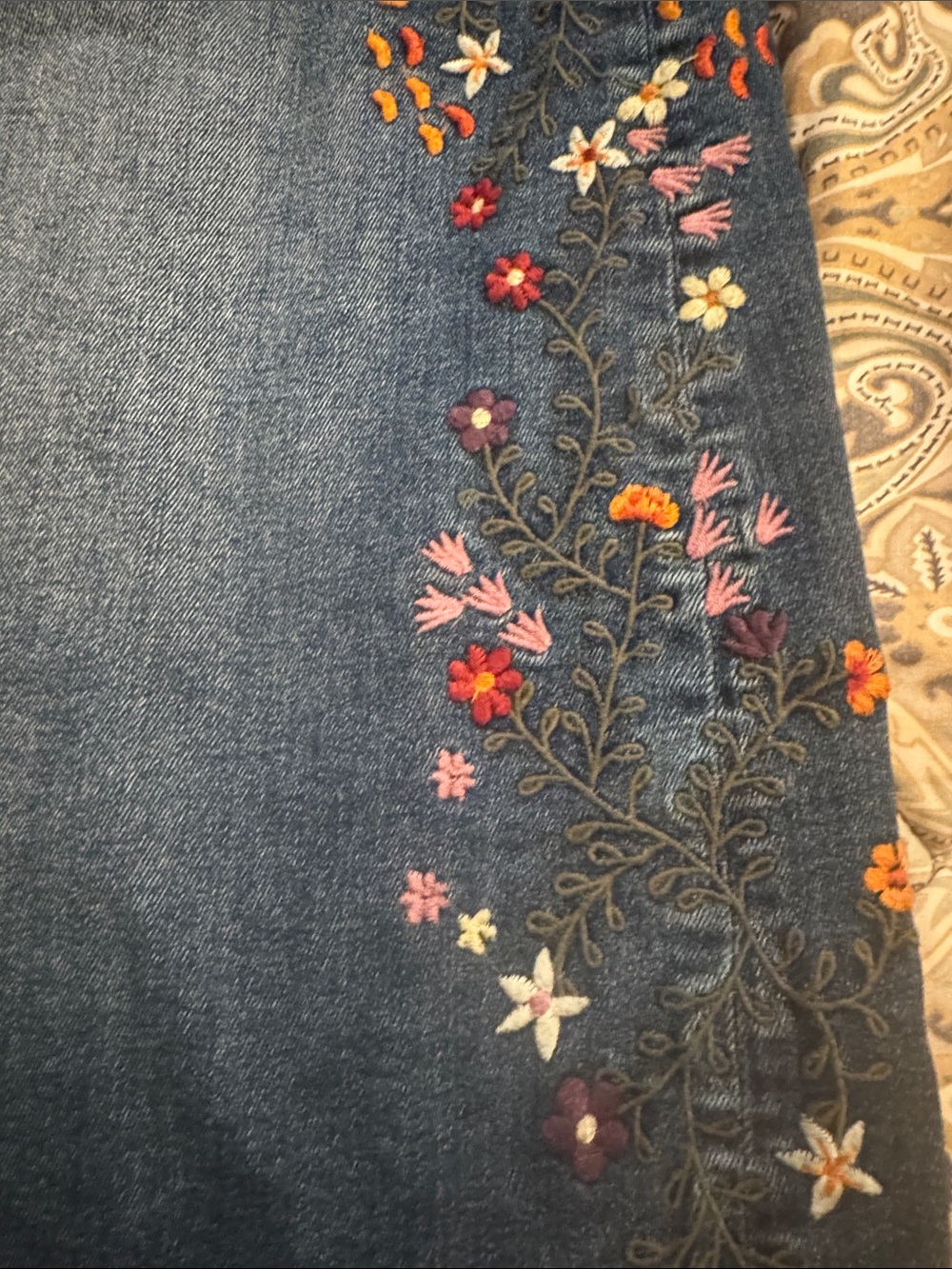 Driftwood Embroidered Bohemian Floral Vine Denim Deep Silt Midi Skirt SZ 18 EUC - Picture 3 of 12